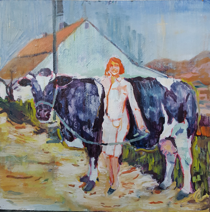 01.AaronSoleci_Walkingthecow_61x61_Acryliconboard_2017