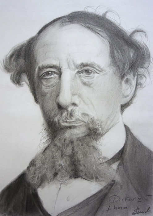 Dickens, lápices y carboncillo sobre papel, 30 x 23 cms.